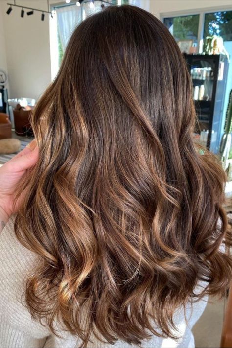 Spicy Caramel Balayage Balayage Caramel Brown, Carmel Foils On Brown Hair, Brunette Copper Blonde Balayage, Natural Looking Brunette Hair, Sunkissed Caramel Balayage, Chocolate Honey Balayage, Copper Carmel Balayage, Brown Carmel Honey Hair, Light Brown Toned Hair