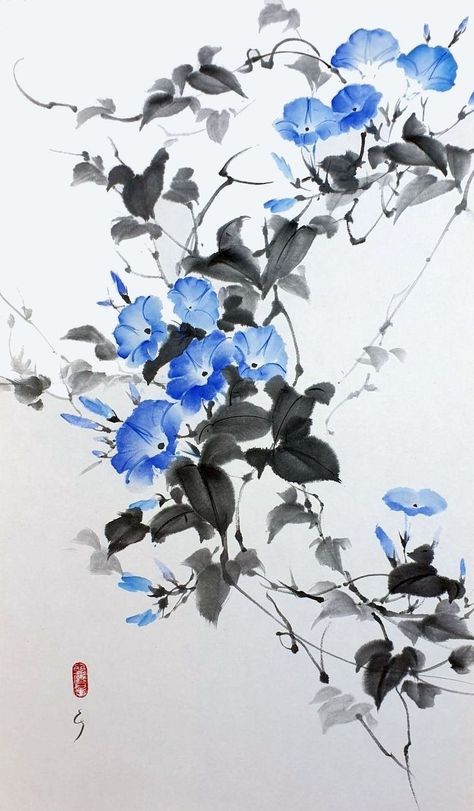 Ink Japanese Art, Chinese Ink Painting Flower, Japanese Sumi-e, Sumi E Tattoo, Japanese Brush Painting, Sumi Ink Art, Japanese Art Simple, Chinese Art Flower, Japanese Flower Painting