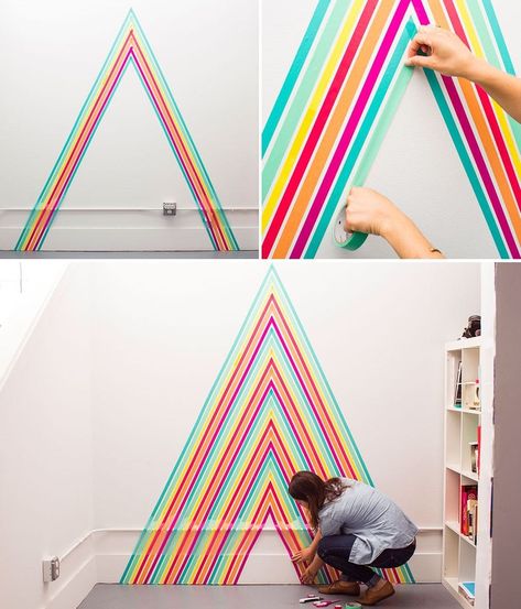 How to DIY Temporary Wallpaper Using Washi Tape Washi Tape Wallpaper, Renters Diy, Bedroom Door Decorations, Tape Wall Art, Renters Decorating, Tape Wall, Apartment Wall Decor, Diy Wand, Temporary Wallpaper