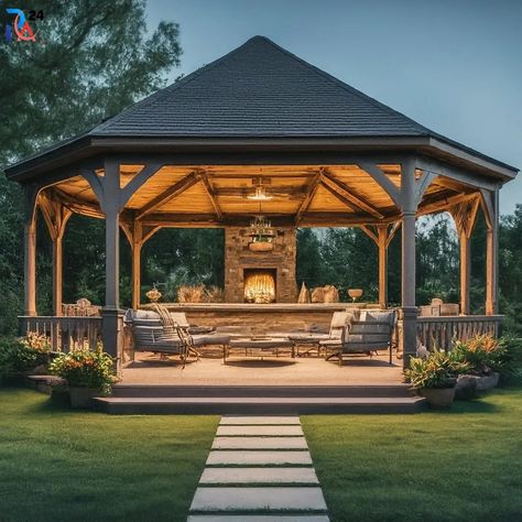 Enclosed Garden Structures, Outdoor Gazebo Ideas, Backyard Deck Ideas, Creative Backyard, Pavilion Plans, Modern Gazebo, Gazebo Ideas, Gazebo Plans, Bar Sala