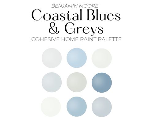 Benjamin Moore Coastal Blues & Greys Paint Palette Coastal - Etsy Benjamin Moore Palette, Grey Paint Palette, Coastal Paint Palette, Coastal Blue Paint, Whole House Color Palette, House Color Palette, Coastal Blues, Coastal Paint Colors, Coastal Paint