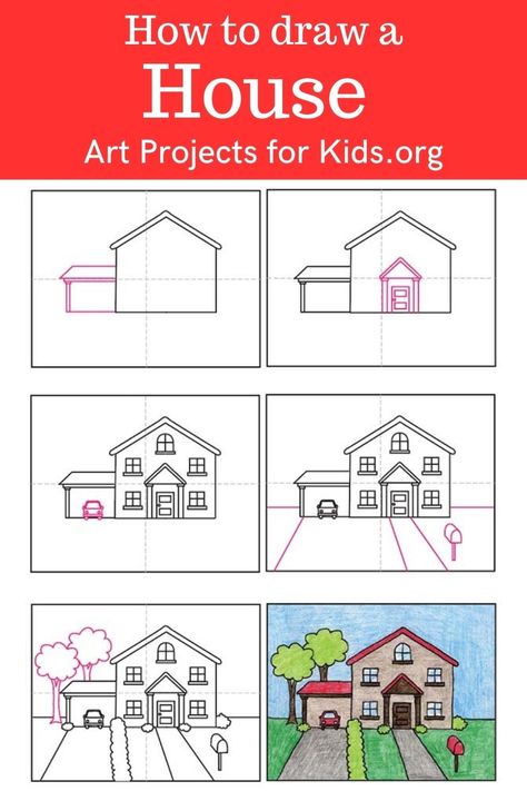 Learn how to draw a House with an easy step-by-step PDF tutorial. #howtodraw #tutorial #drawing #drawingtutorial #arttutorial #artprojectsforkids #howtodrawforkids #housedrawing Whimsical Art Tutorial, How To Draw A House Step By Step, How To Draw A House, Drawing A House, Easy House Drawing, How To Draw House, Easy Steps To Draw, Simple House Drawing, House Drawing For Kids