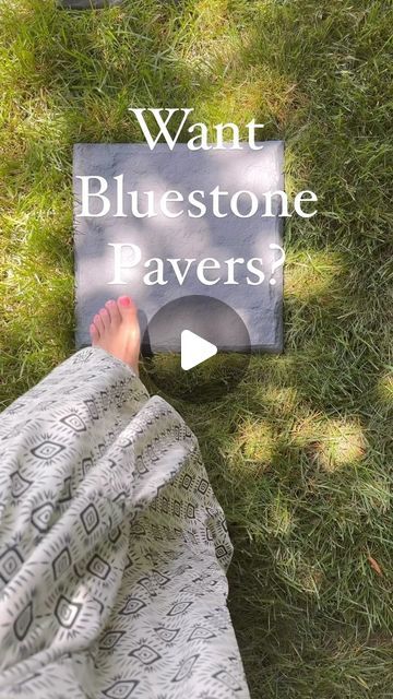 Christina Serrano on Instagram: "No more muddy shoes, but it also just looks cute! 👉🏽Comment BLUE STONE and I will send you the links to the pavers! ✨ I put our pavers leading from the kids’ swing to their trampoline! 🤸 

👉🏽 These will visually 100% pass for Bluestone pavers (and you can feel they are resin under bare feet)."