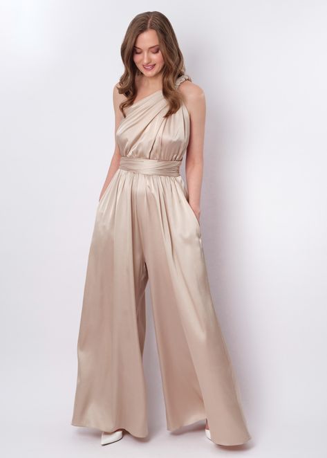 Champagne beige infinity jumpsuit, silk jumpsuit, bridesmaid jumpsuit, multi wrap multiway convertible jumpsuit, bridesmaid dress, silk convertible dress, long ball gown, multiway dress, multiwrap dress Jumpsuit Wedding Bridesmaids, Pants Bridesmaid Outfit, Bridesmaids Jumpsuits Wedding, Champagne Jumpsuit Outfit, Champagne Bridesmaid Jumpsuit, Champagne Jumpsuit Wedding, Champagne Pantsuit, Bridesmaid Pants Outfits, Silk Jumpsuit Wedding