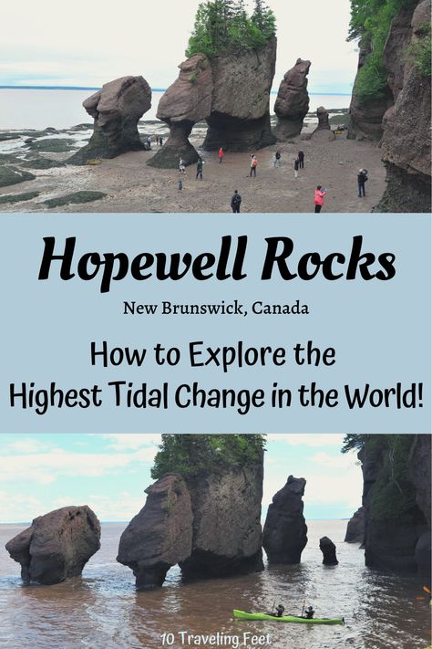 Come explore the ocean floor at Hopewell Rocks in New Brunswick, Canada! Discover the highest Tidal Change in the World at over 40 feet everyday! This is definitely a bucket list site! Great for Families too! Hopewell Rocks is an experience you'll remember forever! Hopewell Rocks, Family Traveling, Family Travel Hacks, Family World, New Brunswick Canada, Canada Travel Guide, Ocean Floor, Kid Friendly Activities, Us Travel Destinations