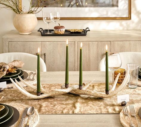 Antler Wedding Centerpieces, Pottery Barn Thanksgiving, Antler Centerpiece, Antler Candle Holder, Antler Wedding, Hearth & Hand With Magnolia, Farmhouse Interior Design, Candleholder Centerpieces, Construction Crafts