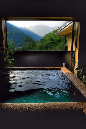 Bath With A View, Hot Spring Bath, Onsen Japan, Japanese Onsen, Japanese Bathroom, Japanese Hot Springs, Japanese Bath, Traditional Japanese House, Gunma