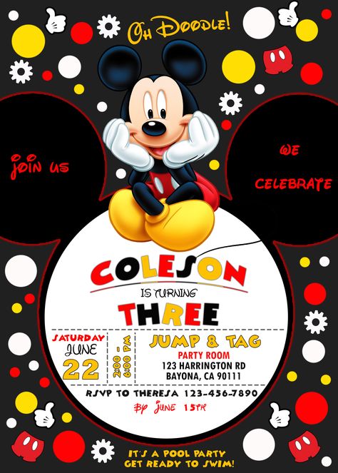 Mickey Mouse Birthday Invitations Free, Mickey Mouse Invitation Template, Mickey Mouse Template, Γενέθλια Mickey Mouse, Mickey Invitations, Mickey Mouse Birthday Decorations, Mickey Mouse Themed Birthday Party, Mickey Mouse Birthday Invitations, Mickey Mouse Invitation