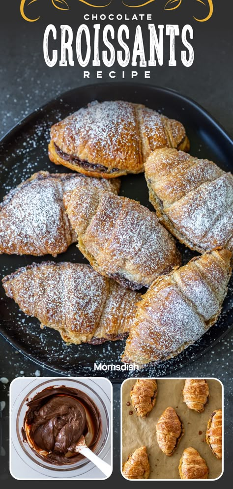 Easy Croissant Dessert Recipes, Chocolate Corrisants, Easy Stuffed Croissants, Chocolate Filled Croissants Easy, Premade Croissant Recipes, Sweet Croissant Fillings, Twice Baked Chocolate Croissant, Nutella Stuffed Croissants, Chocolate Stuffed Croissants