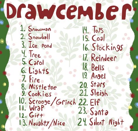 Christmas Drawing Challenge, Doodle Challenge, Drawing Memes, 30 Day Art Challenge, Art Journal Challenge, Drawing Challenges, 30 Day Drawing Challenge, Monthly Challenges, Art Challenges