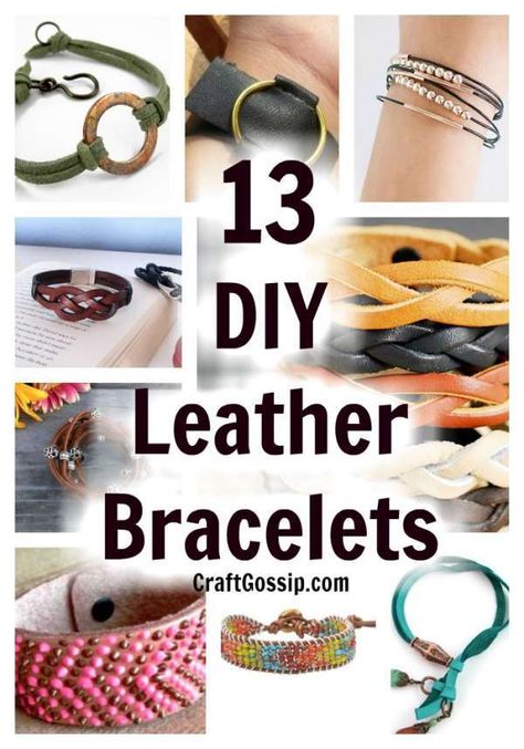 13 DIY Leather Bracelets Leather Cuff Bracelet Diy, Braided Bracelet Tutorial, Cuff Bracelets Diy, Leather Bracelet Tutorial, Leather Cord Jewelry, Leather Tutorial, How To Make Leather, Leather Jewelry Making, Diy Leather Bracelet