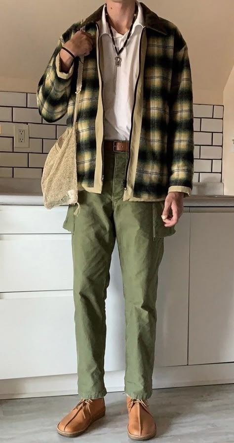 Comfy Core Outfits Men, Art Student Aesthetic Outfit Men, Earth Tone Flannel, Casual Male Outfits Aesthetic, Hobbit Outfit Aesthetic Male, Folklore Aesthetic Outfits Men, Cottage Core Aesthetic Outfit Men, Folk Aesthetic Outfit Men, Cottagecore Mens Outfits