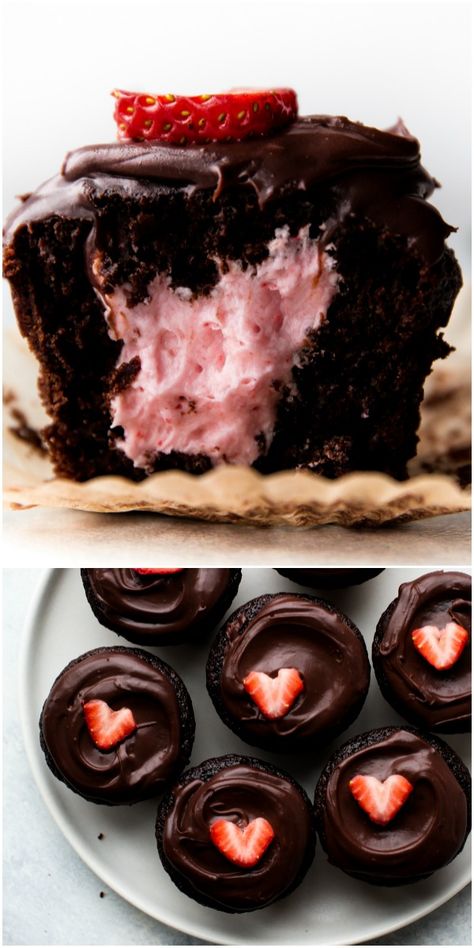 Chocolate covered strawberry buttercream cupcakes with chocolate ganache are indulgent and fudgy chocolate cupcakes filled with strawberry and topped with chocolate. Valentine's Day dessert recipe on sallysbakingaddiction.com Strawberry Cupcake Recipes, Chocolate Cupcakes Filled, Cupcakes Filled, Cupcakes With Chocolate, Strawberry Cupcake, Cupcakes Recipes, Covered Strawberry, Chocolate Covered Strawberry, Buttercream Cupcakes