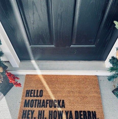 Hello Mothafucka Hey Hi How Ya Derrrn Doormat, Lil Wayne Door Mat, Funny Rug, Outdoor Welcome Mat, Custom Personalized Door Mat, Funny Gift Welcome Mat Front Door Funny, Funny Rug, Door Mat Funny, Outdoor Welcome Mat, Funny Welcome Mat, Rug Outdoor, Funny Doormats, Design Text, Coir Doormat