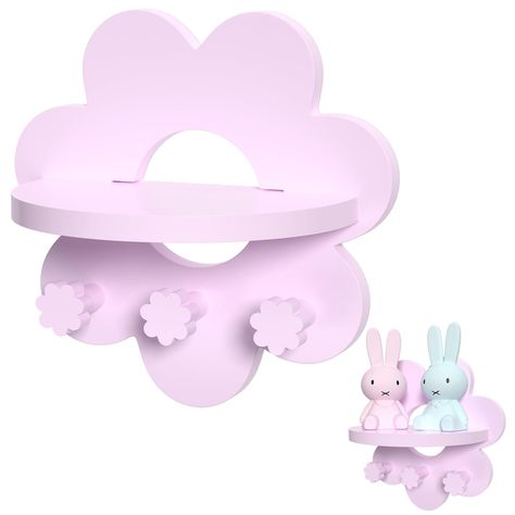 PRICES MAY VARY. Cute and Coquette Room Decor: Our Kawaii Wood Floating Shelf in pink is the perfect addition to any room, adding a touch of cuteness and coquettishness to your space. The delicate and tender color creates a positive and inviting atmosphere, making it suitable for any room decoration. Decorative and Functional: Our floating shelf not only adds charm to your room, but also provides ample storage space. With built-in hooks, you can easily hang necklaces, jewelry, coats, and keys, k Pink Living Room Decor Apartment, Flower Room Ideas Bedrooms, Daisy Wall Decor, Hang Necklaces, Shelf For Wall, Shelf For Bathroom, Flower Shelf, Wall Shelf With Hooks, Shelf With Hooks