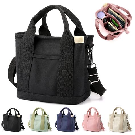 PRICES MAY VARY. 👍👍【Tote Bag with Compartment】Large capacity, multiple pockets and compartments, large and small size can be selected, a variety of colors 👍👍【Multi-Pockets】1*main compartment + 1 * water bottle pocket * 3 small compartments + 1 * external pockets, zipper closure, small canvas bag main compartment for ipad mini, large canvas bag main compartment for A4 books, 13", 14" laptop, iPad 👍👍【Comfortable Canvas Purses】made of thick and durable high-density canvas for durability and c Clothes Simple, Bucket Tote Bag, Tote Bag With Pockets, Tas Bahu, Plain Canvas, Bucket Tote, Pocket Handbag, Messenger Purse, Daily Bag