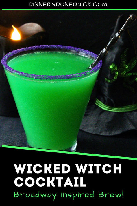 Get spellbound with my Wicked Witch cocktail inspired by the Broadway sensation Wicked and perfect for Halloween parties! This vibrant green vodka drink is a magical mix to enchant your guests. The striking color and fruity, fizzy flavors make it a must-have for Halloween or any Wicked-themed celebration. It's the ultimate vodka cocktail for fans of the musical and upcoming movie. Try this bewitching brew and let the magic begin! #WickedCocktail #HalloweenDrinks #VodkaCocktail #WickedThemedDrink Alcoholic Witches Brew, Wicked Dinner Party, Wicked Inspired Cocktail, Wicked Musical Themed Party, Wicked Party Food, Green Halloween Drink, Wicked Themed Food, Halloween Vodka Drinks, Wicked Party Ideas