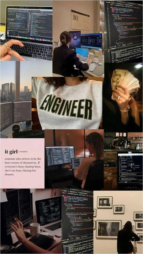 Tech Girly Aesthetic, Study Motivation Coding, It Field Jobs, Girl Software Engineer Aesthetic, Computer Science Portfolio, Tech School Aesthetic, It Technician Aesthetic, Career Manifestation Aesthetic, It Engineer Aesthetic