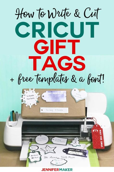 How to write & cut gift tags on a Cricut with free templates and a penwriting font! #cricut #gifts #svgcutfile #font #handwriting Cricut Gift Tags, Cricut Tags, Gift Tag Template Free, Jennifer Maker, Cricut Explore Projects, Projets Cricut, Gift Tag Template, Gift Tags Diy, Free Gift Tags