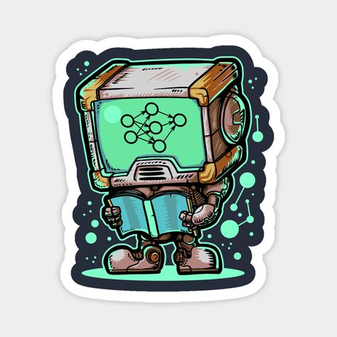 A cute cartoon illustration of a kawaii robot reading a book and training his neural network.Great for the computer scientist, artificial intelligence engineer or information technology nerd geek in general. -- Choose from our vast selection of magnets to match with your desired size to make the perfect custom magnet. Pick your favorite: Movies, TV Shows, Art, and so much more! Available in two sizes. Perfect to decorate your fridge, locker, or any magnetic surface with. Engineer Cartoon, Robot Sticker, Computer Robot, Cute Cartoon Illustration, Computer Scientist, Science Stickers, Network Engineer, Neural Network, Computer Engineering