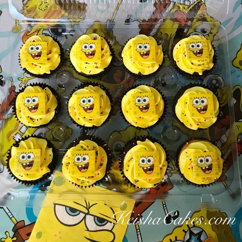 Spongebob Birthday Cupcakes, Spongebob Cupcakes Ideas, Spongebob Squarepants Cupcakes, Spongebob Cupcakes, Sponge Bob Cupcakes, Spongebob Birthday Cake, Yoda Cake, Spongebob Cake, Spongebob Birthday Party