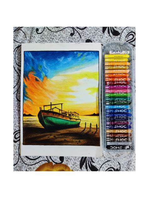 Oil pastel drawing Pestal Colour Drawings, Soft Pestal Drawing Easy, Oilpastel Scenery Drawing, Scenery With Oil Pastels, Pestal Paintings, Oil Pastel Art Scenery, Oil Pestal Drawing, Senary Drawing, Scenery Drawing For Kids