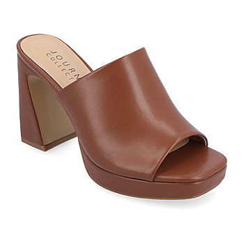 Journee Collection Womens Ezzlynn Heeled Sandals - JCPenney Closet Revamp, Work Fits, Sandals Brown, Platform Block Heels, Band Design, Open Toed Heels, Round Toe Heels, Brown Sandals, Journee Collection