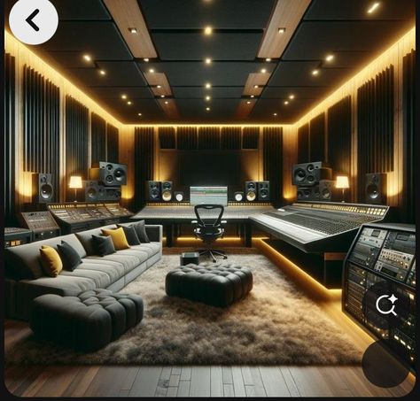 Futuristic Music Studio, Sound Design Studio, In Home Recording Studio, Luxury Recording Studio, Home Recording Studio Aesthetic, Music Studio Room Luxury, Music Room Ideas Home Studio, Cozy Music Room, Masculine Office Space