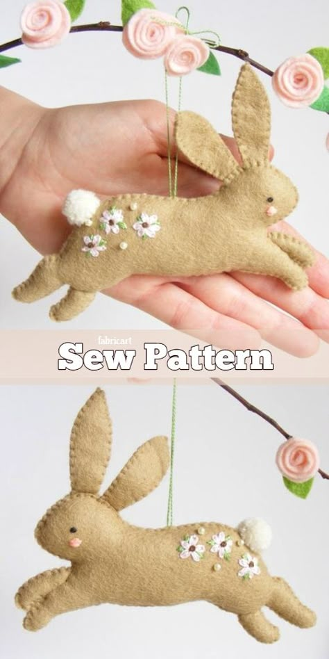 DIY Felt Easter Hopping Bunny Sew Pattern & Tutorial Syprosjekter For Nybegynnere, Felt Easter Bunny, Hopping Bunny, Sew Felt, Baby Mobil, Felt Crafts Diy, Felt Bunny, Fabric Sewing Patterns, Felt Embroidery