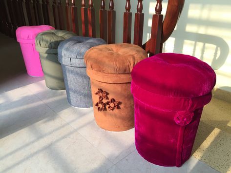 Diy Bucket Stool, Paint Bucket Seats, Bucket Diy, Diy Bucket, Bucket Ideas, Diy Stool, Youth Room, Paint Buckets, Seat Storage