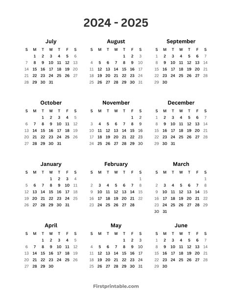 2024-2025 School Calendar - Sunday Start Editable Monthly Calendar, Full Year Calendar, Calendar Book, Year At A Glance, Blank Calendar Template, Printable Calendars, Academic Calendar, School Schedule, School Calendar