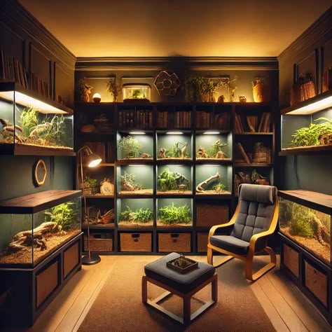 Reptile Room Aesthetic, Terrarium Room, Reptile Room Ideas, Snake Room, Modern Vintage House, Pet Room Ideas, Bearded Dragon Vivarium, Woods Project, Leopard Gecko Habitat