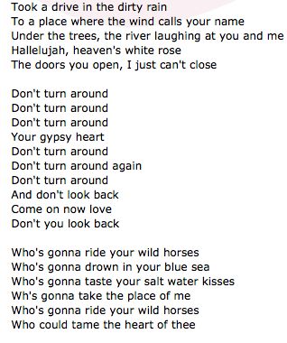 Wild Horses - U2 - "Who's gonna ride your wild horses...who's gonna fall at the foot of thee" U2 Lyrics, Lyrical Poetry, Favorite Lyrics, Laugh At Yourself, Wild Horses, Music Lyrics, Music Is Life, Inspire Me, Musician