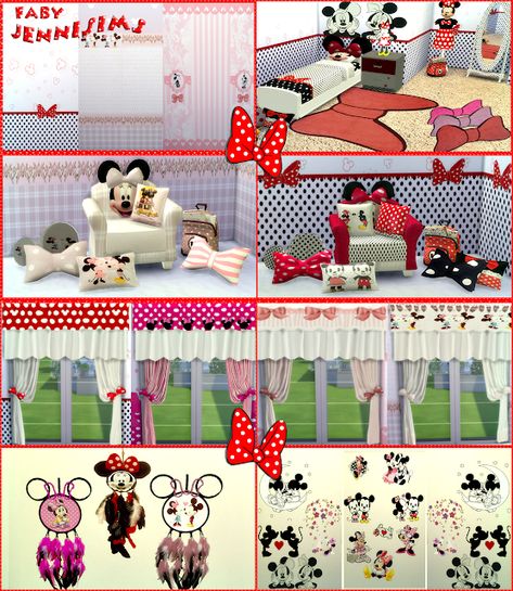 Sims 4 Minnie Mouse Cc, Sims 4 Mickey Mouse Cc, Sims 4 Disney Cc, Ts4 Kids, Minnie Mouse Nursery, Sims2 Cc, Curtains Wallpaper, Mickey Mouse Bedroom, Sims 4 Beds