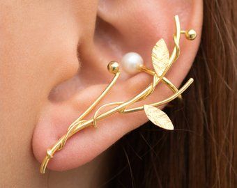 Butterfly earcuff | Etsy Silver Ear Cuff Earrings, Leaf Ear Cuffs, Gold Ear Climbers, Elf Ear, Elf Ear Cuff, Ear Crawler, Pierced Ear, Cuff Earring, Ear Climbers Earrings