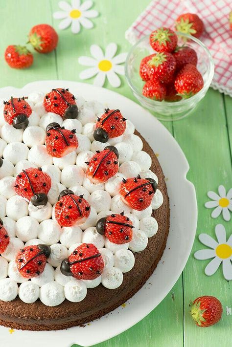 Ladybird Cake, Glutenfri Baking, Homemade Strawberry Cake, Ladybug Cake, Decorações Com Comidas, Childrens Birthday Cakes, Fun Kids Food, Creative Cakes, Easy Cake