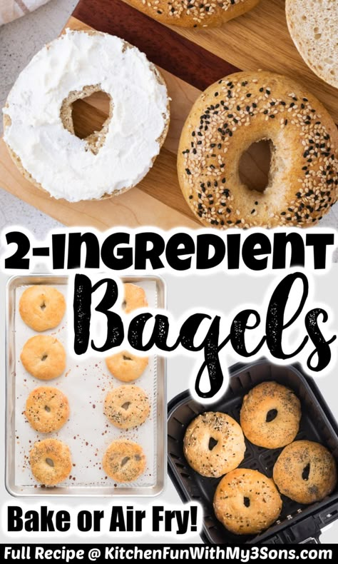 Two Ingredient Bagels, Yogurt Bagels, 2 Ingredient Bagels, Healthy Bagel, Bagel Recipe Easy, Greek Yogurt Toppings, Yogurt Bread, Homemade Greek Yogurt, Fantastic Recipes