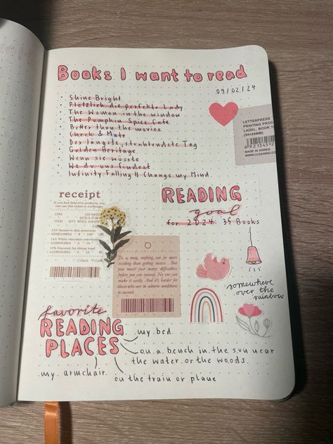 books, want to read, january, 2024, reading goal, list, inspiration, pink, rose, heart, love, books i want to read Book List Journal Ideas, Art Goals List, Books I Want To Read Journal, Cute Journal Page Ideas, Goals Inspiration Journal, Books To Read Journal, Pink Journal Ideas, Journal Book Ideas, Books I Want To Read