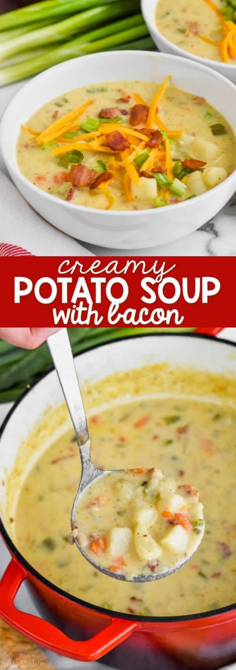 This Creamy Potato Soup with Bacon is the perfect winter soup.  Made with simple ingredients, this soup is the definition of comfort food.