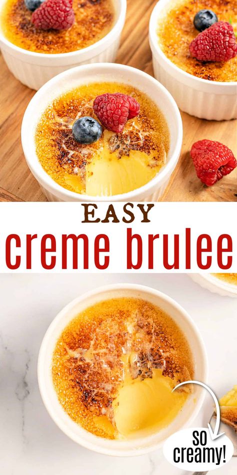 Creme Brulee Rice Pudding Creme Brulee, Single Serve Creme Brulee, Quick Creme Brulee Recipe, Creme Brulee Bread Pudding, Creme Brulee For A Crowd, Creme Brulee Recipes, How To Make Creme Brulee, Fruit Creme Brulee, Crem Brulee