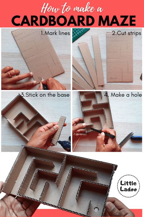 Cardboard Maze Diy, Diy Maze Game, Arcade Games Diy Cardboard Boxes, Diy Maze For Kids, Cardboard Projects For Kids, Cardboard Games Diy, Cardboard Labyrinth, Diy Maze, Cardboard Maze