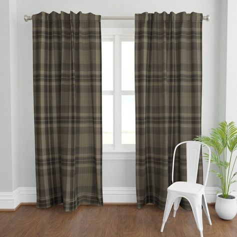 Rustic Brown Plaid Curtain Panel Farmer Brown's Plaid by Anniedeb Masculine Tartan Check Browns Custom Curtain Panel by Spoonflower - Etsy UK Tartan Curtains, Feather Fans, Plaid Curtains, Brown Curtains, Brown Wallpaper, Curtains Window Treatments, Decorating Small Spaces, Rustic Brown, Brown Plaid