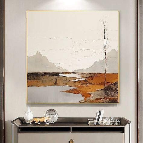 Mountain Oil Painting, Beige Decor, Advertising Pictures, Minimalist Living Room Decor, Grand Art Mural, Hand Painted Wall Art, Lake Art, Custom Painting, Hand Painted Walls