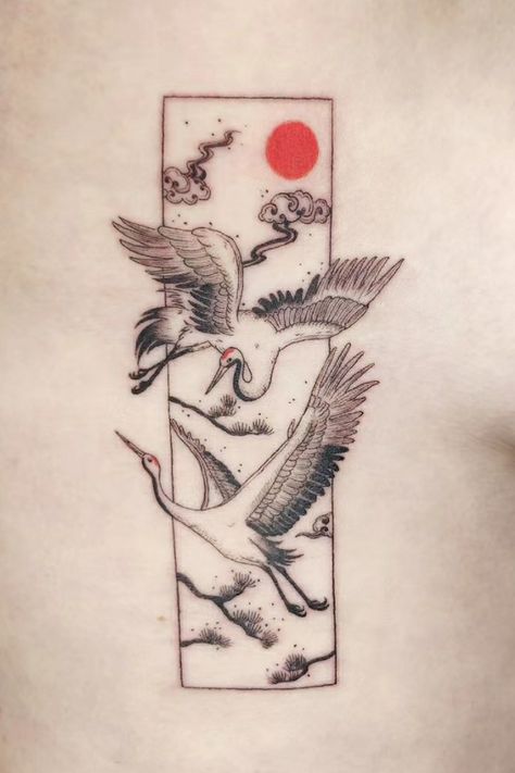 Tato Geisha, Tatuaje Studio Ghibli, Henne Tattoo, Backpiece Tattoo, 16 Tattoo, Crane Tattoo, Tato Henna, Asian Tattoos, Japanese Tattoo Art