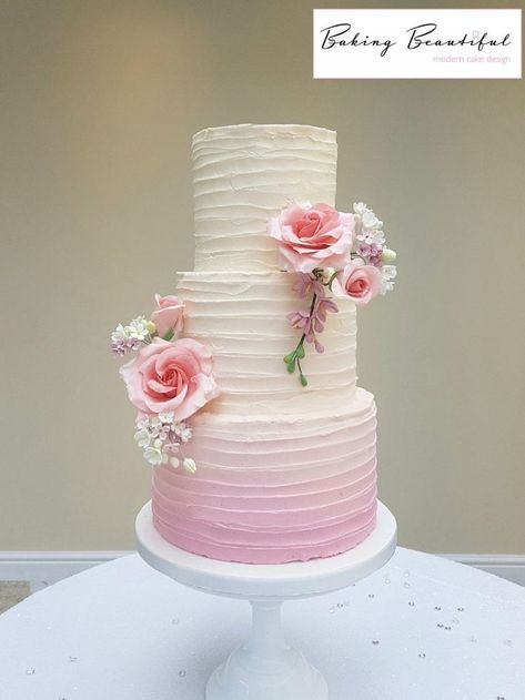 Ombre Pink Wedding, Ombré Wedding Cake, Pink Ombre Wedding Cake, Wedding Cake Pink, Pink Ombre Wedding, Crazy Wedding Cakes, Peacock Wedding Cake, Pink Buttercream, Country Garden Wedding