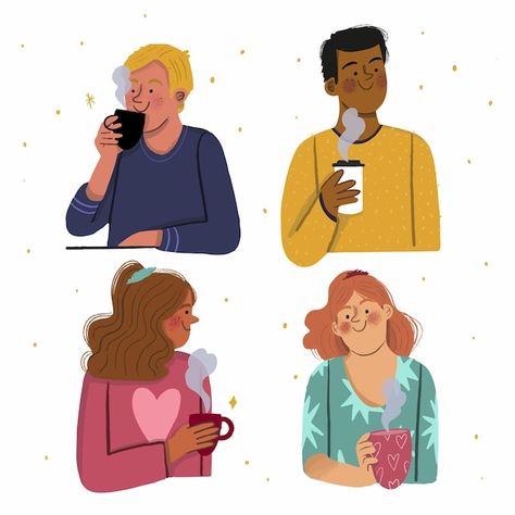 People Drinking Illustration, Coffee Drinking Illustration, Drink Coffee Illustration, People Drinking Coffee, Drawn People, Human Illustration, Hug Illustration, Drink Illustration, Tea Illustration