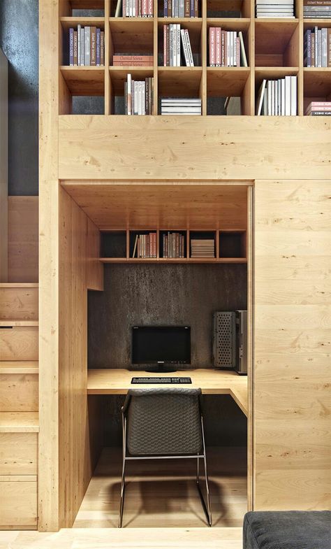 Small Loft Apartment, Tiny Loft, Interior Office, Small Loft, Office Solutions, Residential House, Loft Apartment, Small Space Living, Small Living