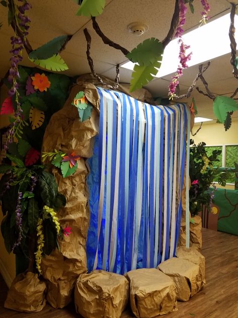 Waterfall Display Classroom, Balloon Waterfall, Jungle Waterfall, Fishing Activities, Diy Waterfall, Pirate Decor, Not Done Yet, Vbs 2024, Prom 2024