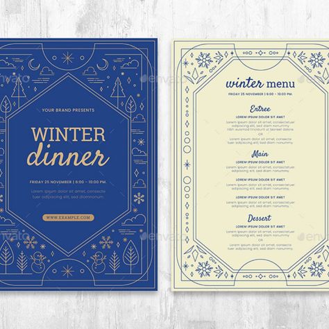 Ornate Winter Menu Template Traditional Menu Design, Winter Wonderland Graphic Design, Seasonal Menu Design, Winter Menu Design, Christmas Graphic Design Poster, New Year Menu Design, Winter Design Graphic, Traditional Christmas Menu, Winter Branding