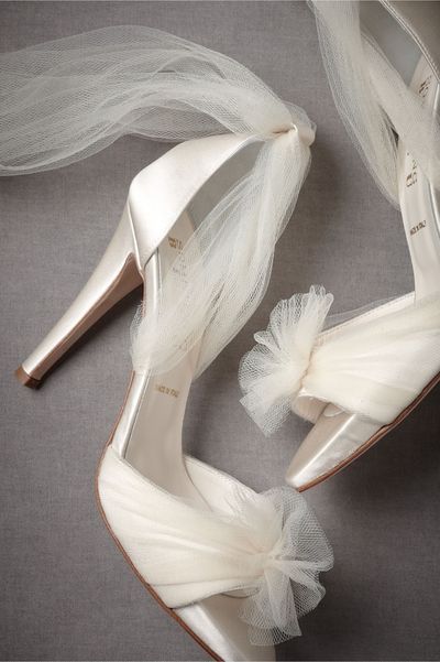 Are you the kind of bride who wants to keep the classic white shoe? If so, aren't these to die for? Love them! Ankle Wrap Heels, White Wedding Shoes, Wedding Dress Shoes, Wedding Heels, Tulle Wedding, Tulle Wedding Dress, Here Comes The Bride, Bride Bridal, Bridal Shoes